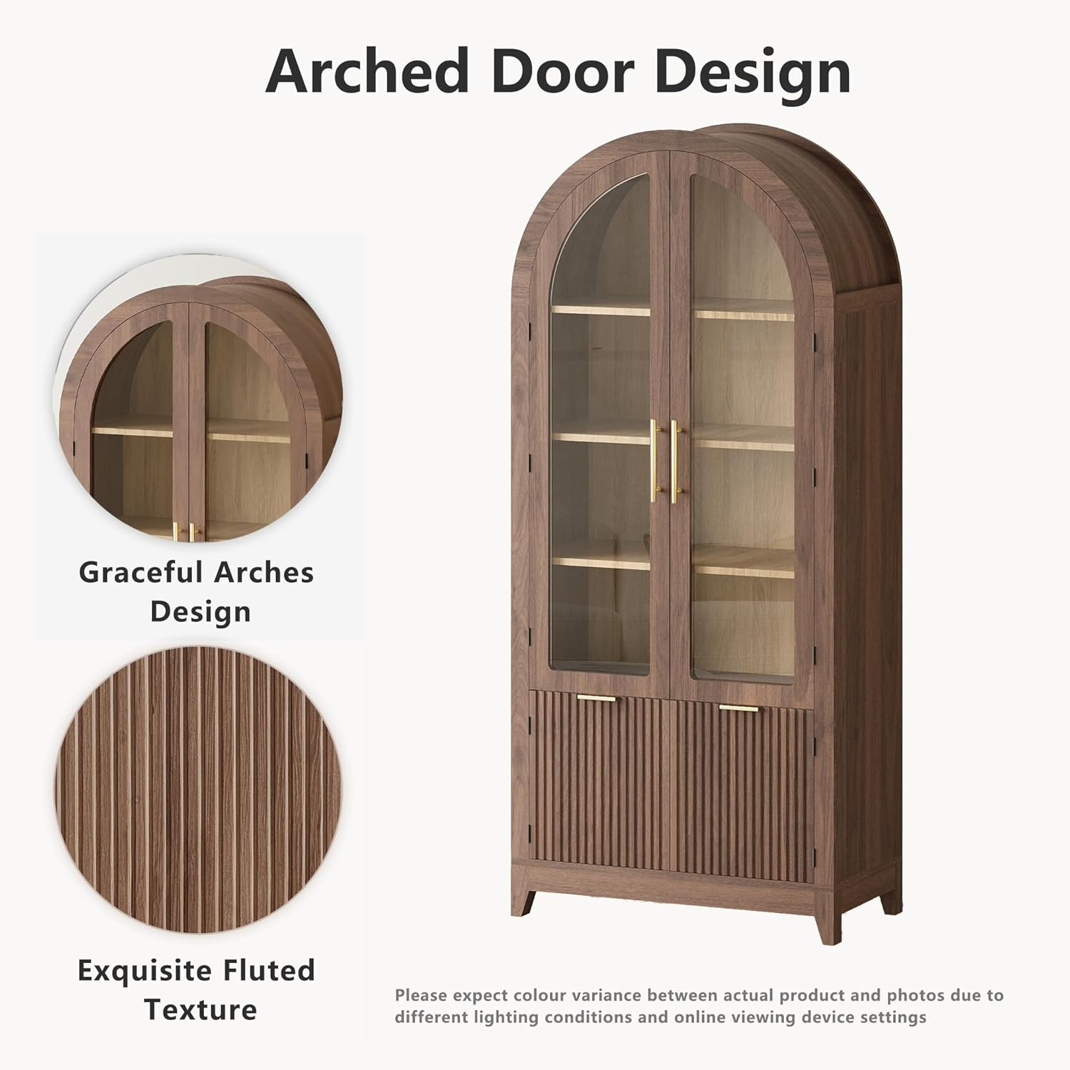 win2win Tall Arched Cabinet with Glass Doors, 69" Pantry Storage Cabinets with Fluted Doors & Adj... | Amazon (US)