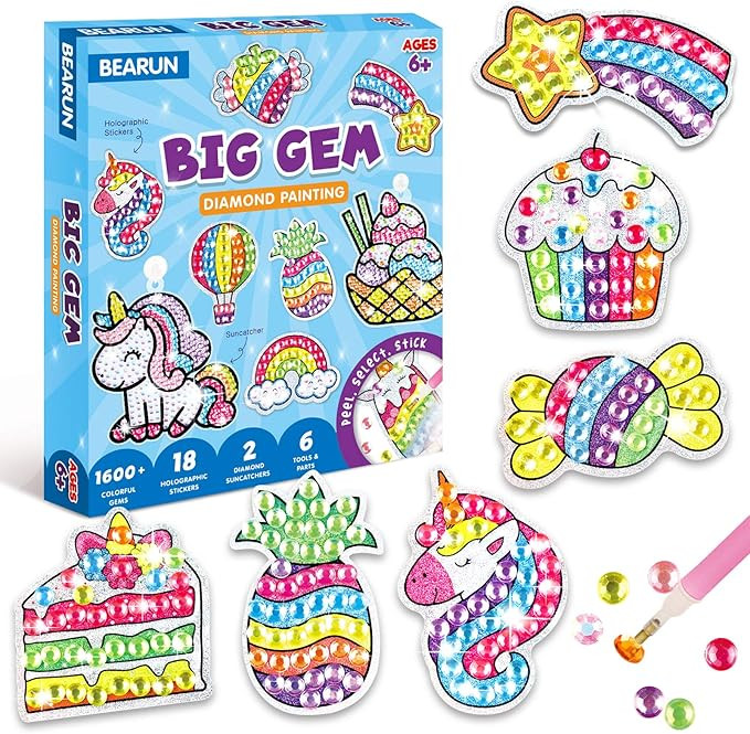 Big Gem Diamond Painting Kit Arts and Crafts for Kids Ages 8-12 Make Your Own Diamond Art Kit Sti... | Amazon (US)