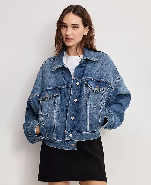 Women's Pleated Cropped Trucker Jacket | Macy's