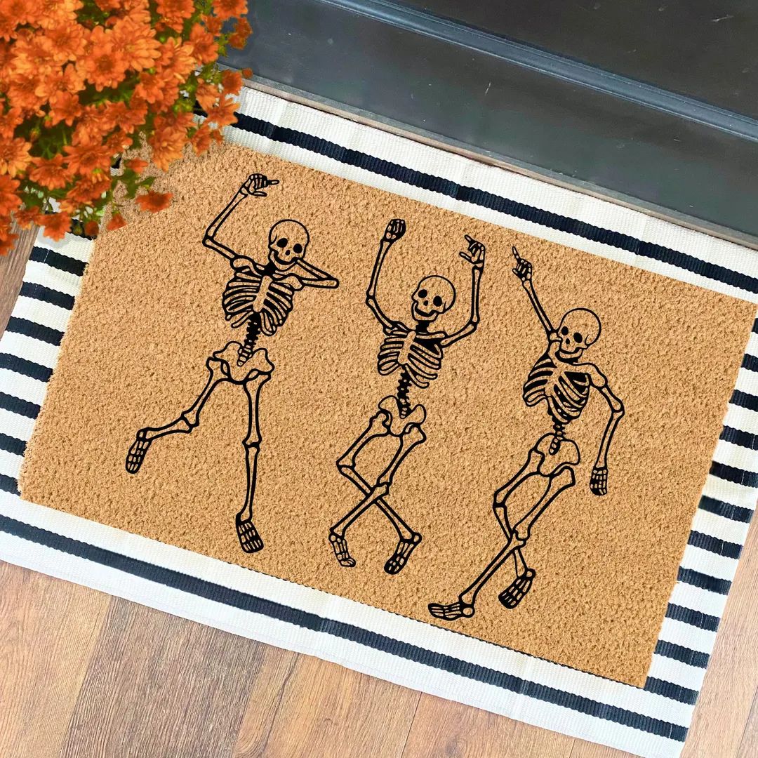 Dancing Skeleton Doormat Halloween Decor Fall Home Decor Welcome Door Mat Cute Fall Doormat Fall ... | Etsy (US)