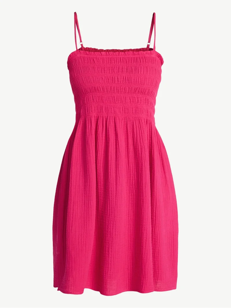 Time and Tru Women's and Women's Plus Smocked Cotton Mini Dress Coverup, Sizes XS-3X | Walmart (US)