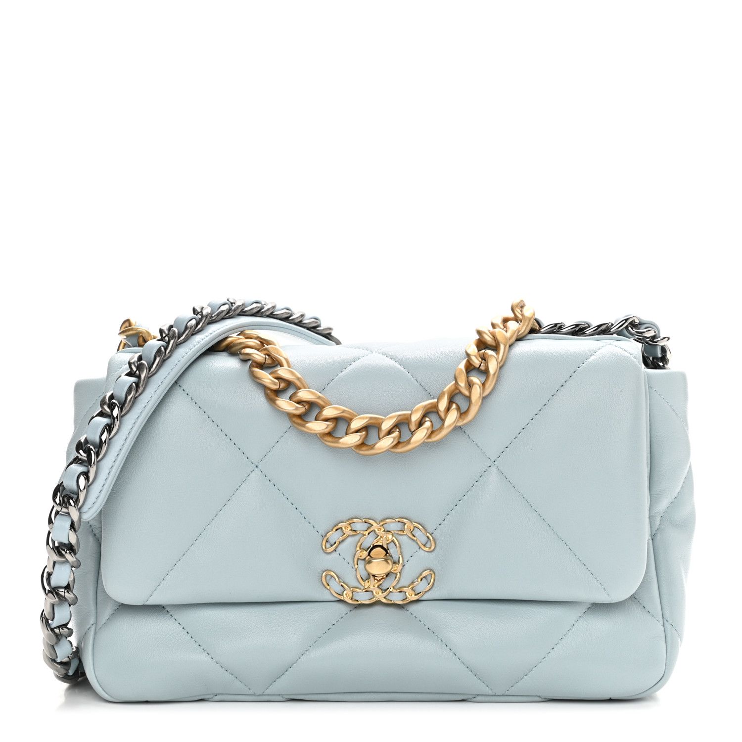 CHANEL Lambskin Quilted Medium Chanel 19 Flap Light Blue | FASHIONPHILE | Fashionphile