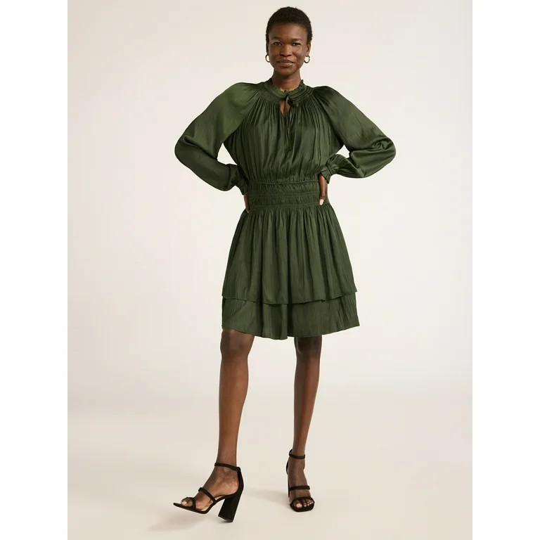 Scoop Women’s Smocked Waist Ruffle Mini Dress with Long Sleeves, Sizes XS-XXL | Walmart (US)