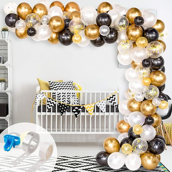 Whaline Black and Gold Balloons Garland Arch Kit 120Pcs Christmas Black White Metallic Gold Confe... | Amazon (US)