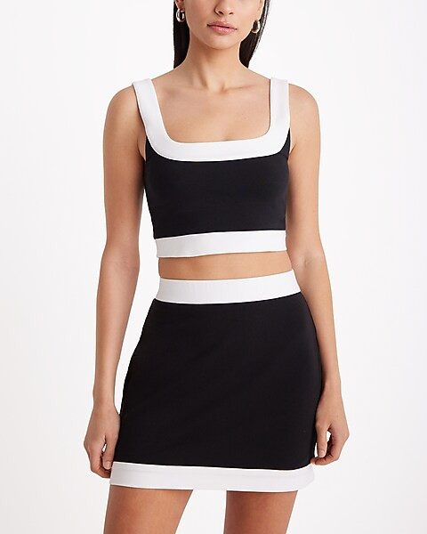 Body Contour Stretch Cotton Tipped Square Neck Cropped Tank | Express