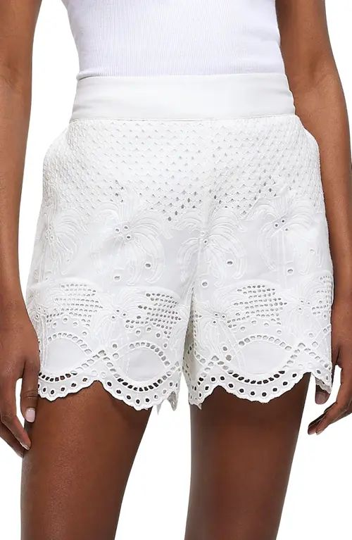 River Island Broderie Anglaise Cotton Shorts in White at Nordstrom, Size 2 | Nordstrom