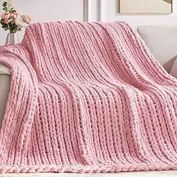 Chunky Knit Throw Blanket, 50''*60'' Knitted Throw Blankets for Bed Couch, Handmade Thick Light P... | Amazon (US)