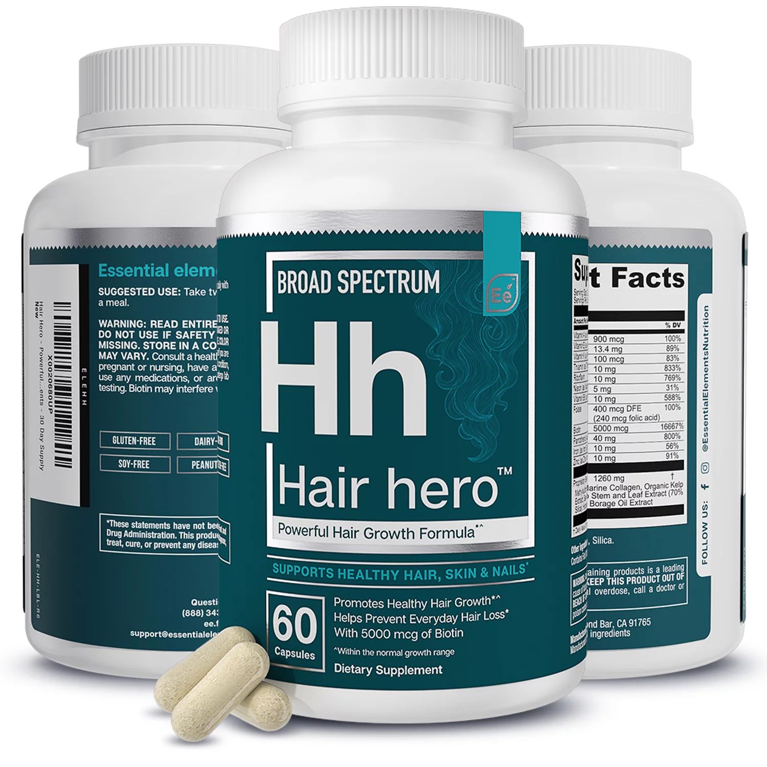 Hair Hero - Powerful Hair Growth Formula^ - Healthy Hair, Skin, and Nails - 5000 mcg Biotin | Ess... | Walmart (US)
