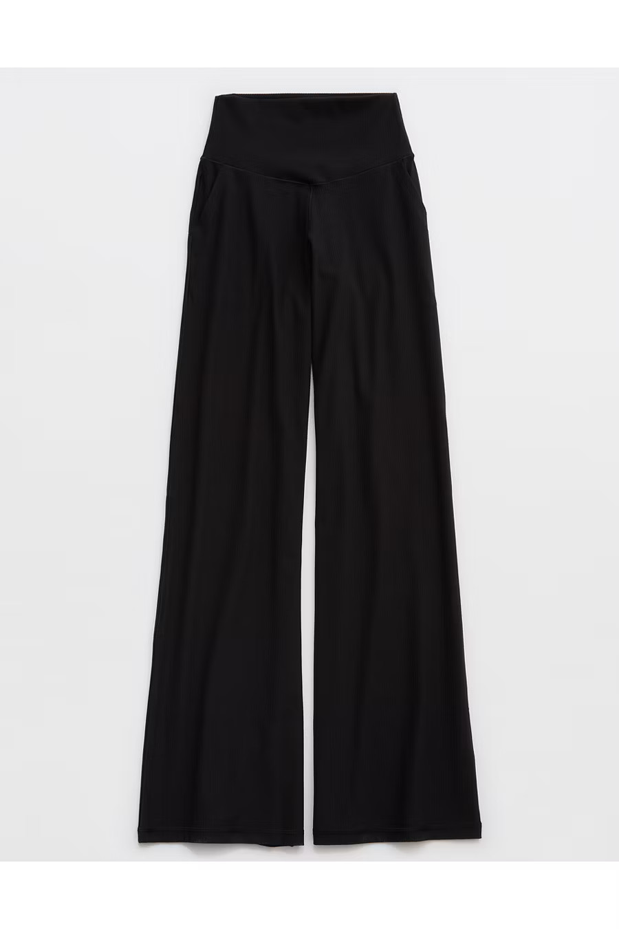 OFFLINE By Aerie Real Me XTRA Ribbed High Waisted Trouser Women's True Black S | American Eagle Outfitters (US & CA)