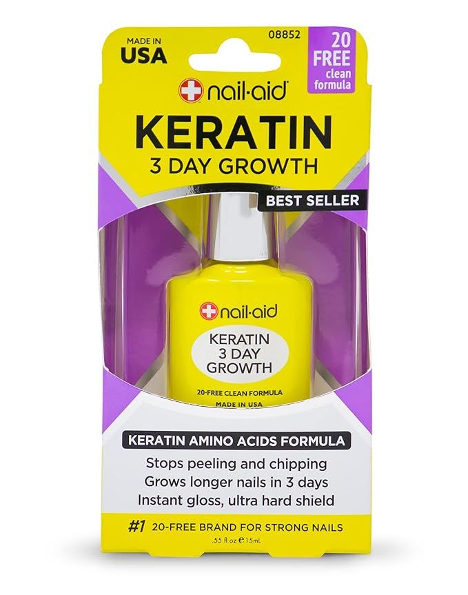 Nail-Aid Keratin 3 Day Growth Nail Treatment & Strengthener, Clear, 0.55 Fl Oz | Amazon (US)