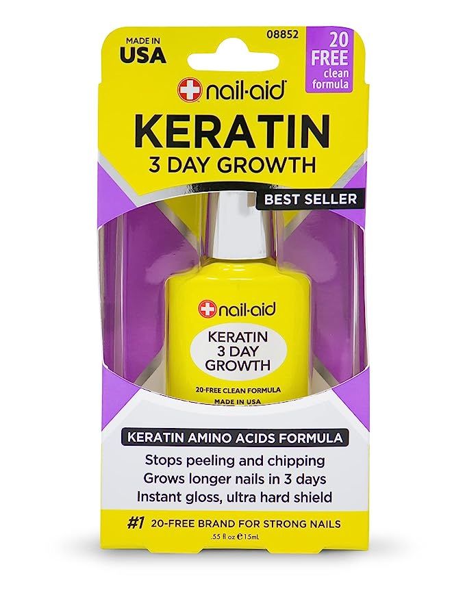 Nail-Aid Keratin 3 Day Growth Nail Treatment & Strengthener, Clear, 0.55 Fl Oz | Amazon (US)