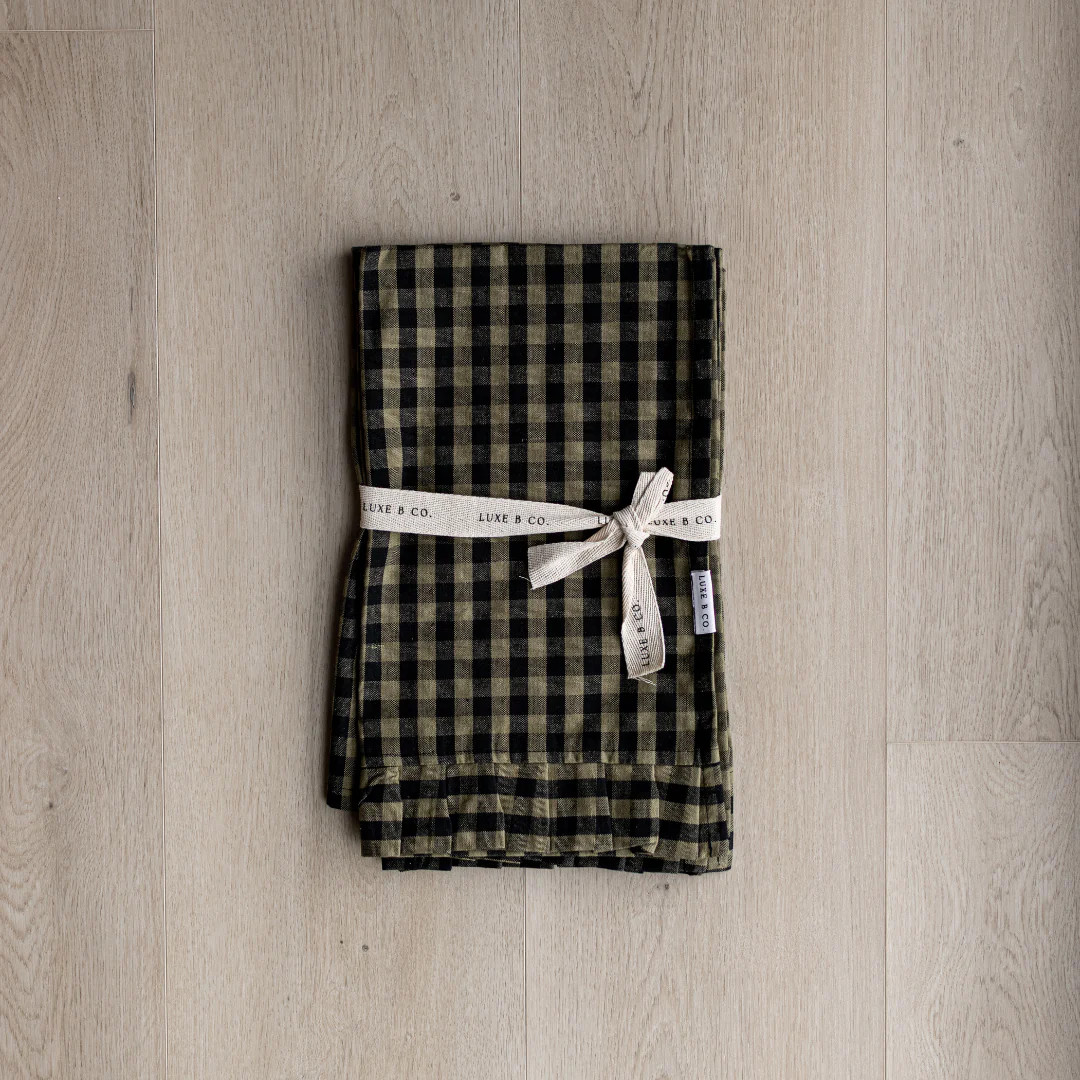 Ruffle Olive Green Gingham Kitchen Dish Towel | By Luxe B Co. | luxe bCO