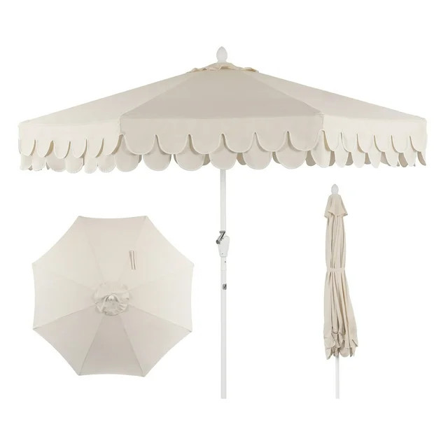 Tracy 9 ft. Classic MidCentury Scalloped Fringe Market Patio Umbrella with Auto-Tilt, Crank, Wind... | Walmart (US)