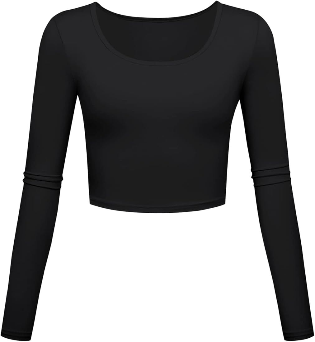 Lightweight Basic Crop Tops Slim Fit Long Sleeve Workout Shirts for Women | Amazon (US)