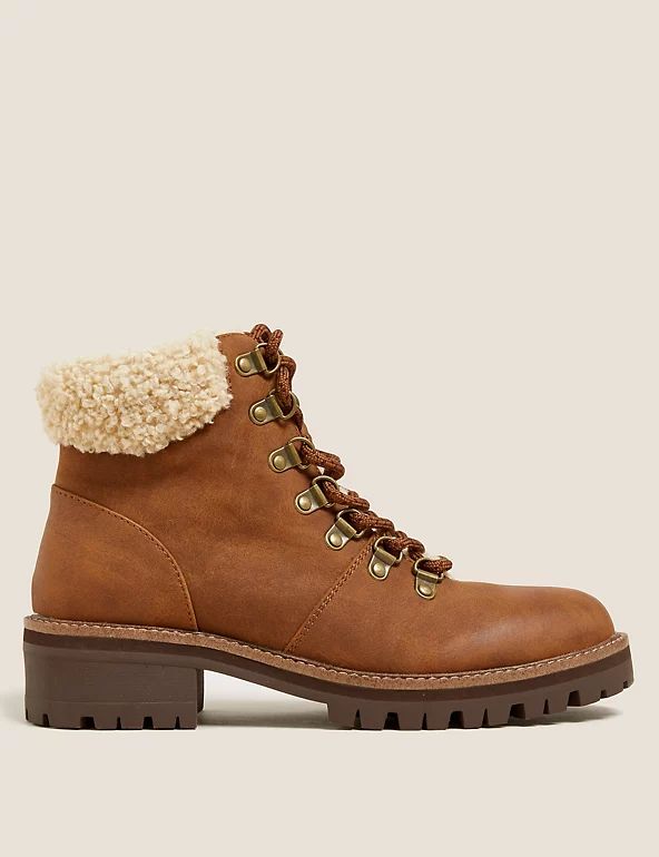 New     M&S Collection  Hiker Borg Lined Block Heel Ankle Boots  Product code: T024237A | Marks & Spencer (UK)