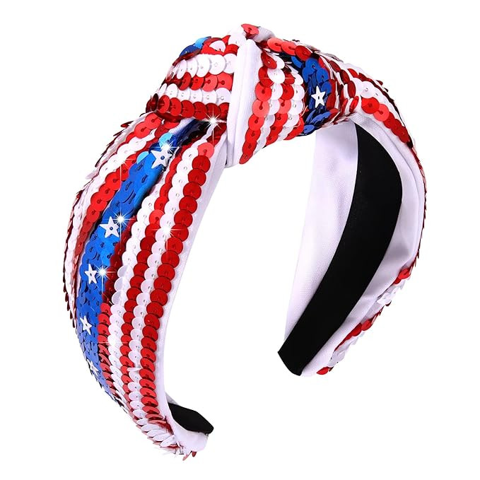 4 th of July Headband for Women - Fourth of July Headband Accessories USA Red White Blue Sequin K... | Amazon (US)