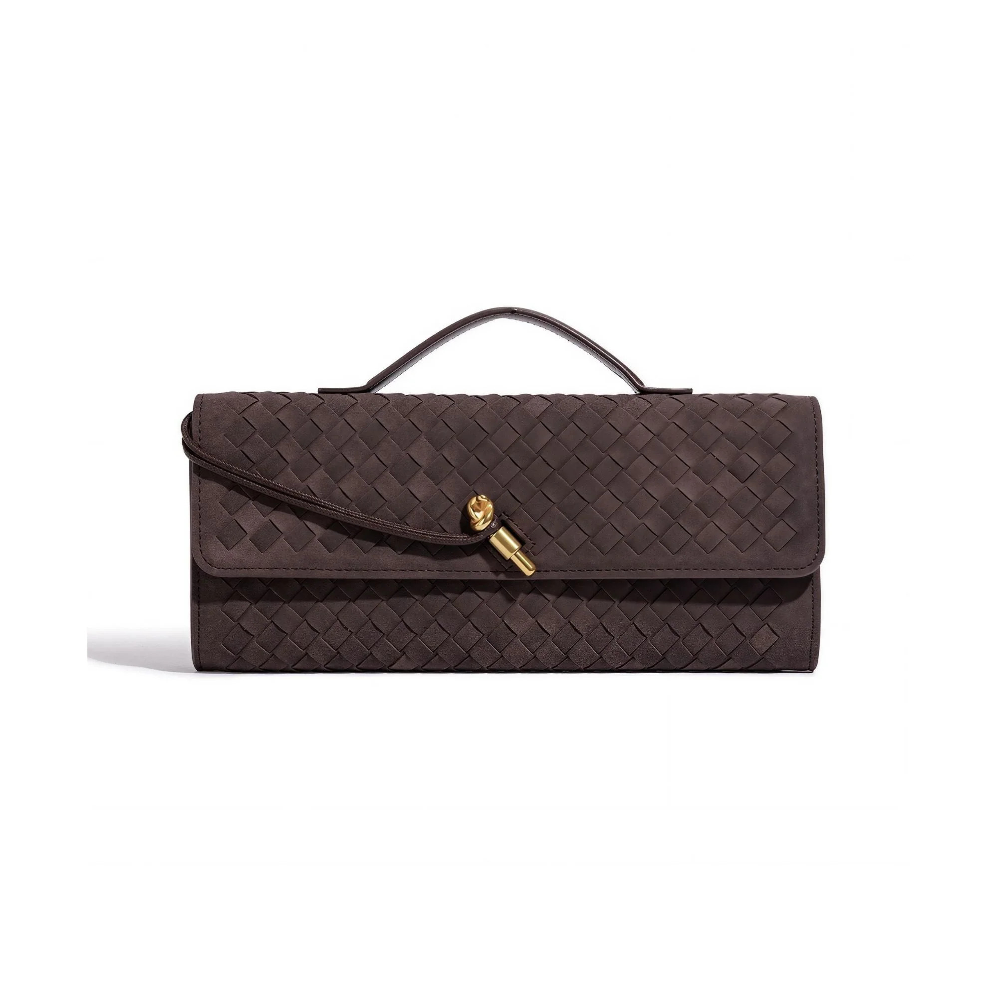 Adornia Suede Dark Brown Woven Baguette Bag | Shop Simon
