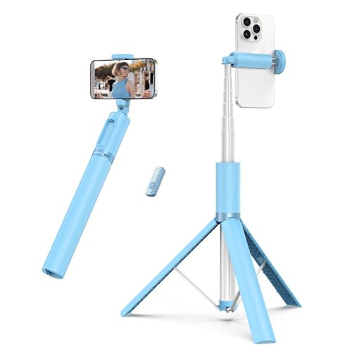 ATUMTEK 55" Selfie Stick Tripod, All-in-one Extendable Aluminum Phone Tripod with Rechargeable Bluetooth Remote for iPhone, Samsung, Google, LG, Sony and More, Fit 4.7-7 inch Smartphones, Light Blue | Amazon (US)