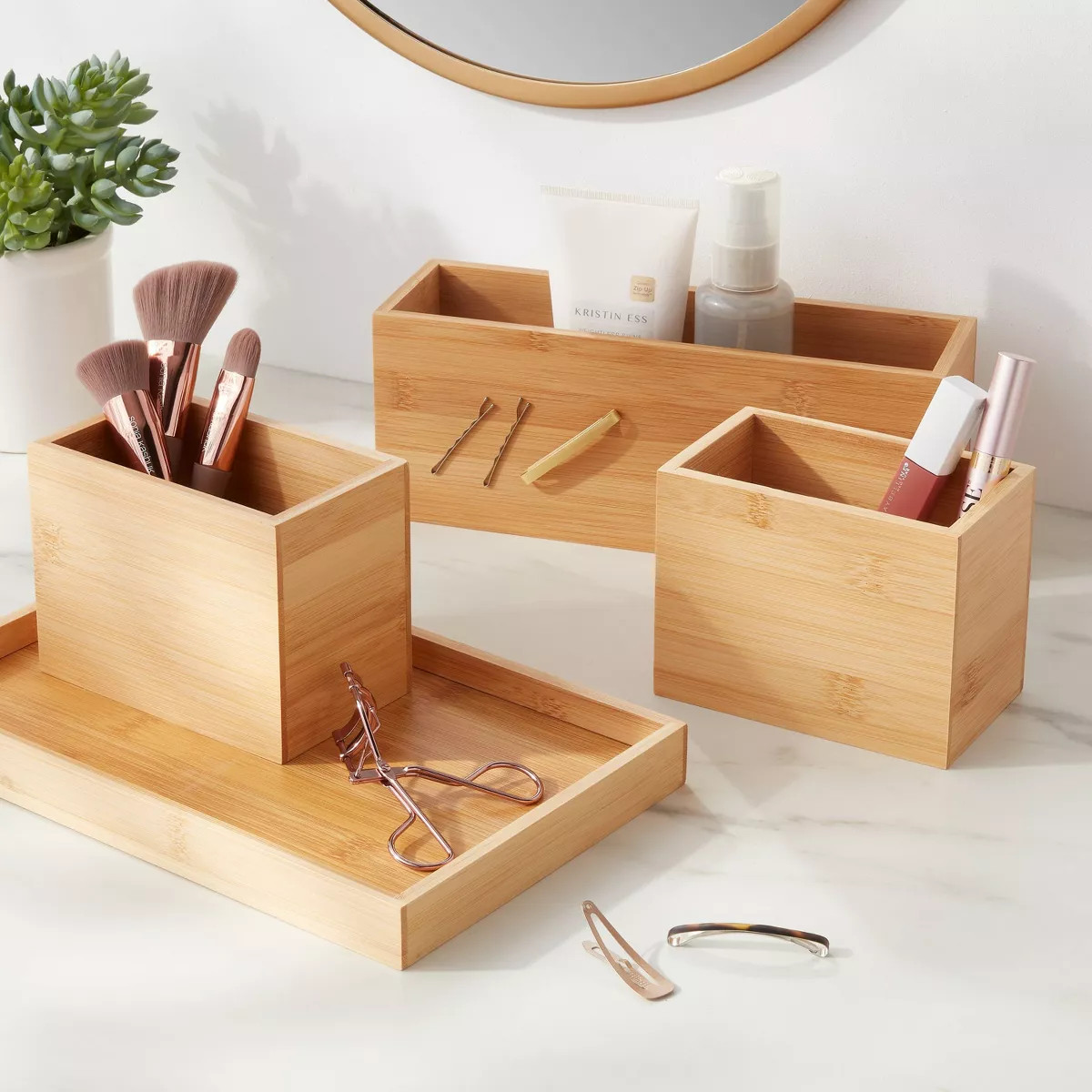 11.25"x7"x4.5" Modular Bamboo Vanity Organizer with Magnetic Strip - Brightroom™: Bathroom & Ma... | Target