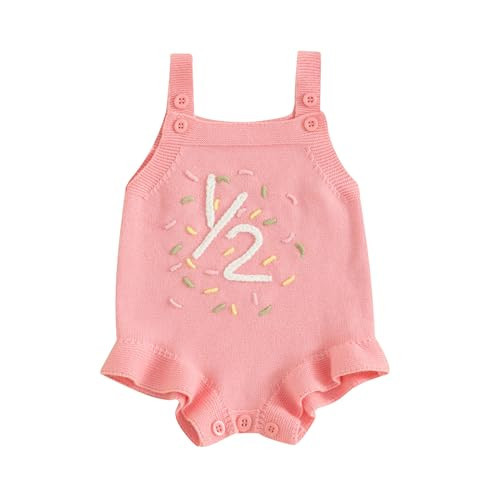 Frietlebird Half Birthday Outfit Baby Girl Sleeveless Knit Romper Sweet 1/2 Birthday Outfit Cute Infant Summer Clothes Birthday Gift (B-Pink Half,6-12 Months) | Amazon (US)