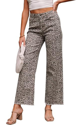 TinyCribz Trendy Leopard Print Wide Leg Jeans with High Waist and Distressed Edges | 14 | Amazon (US)