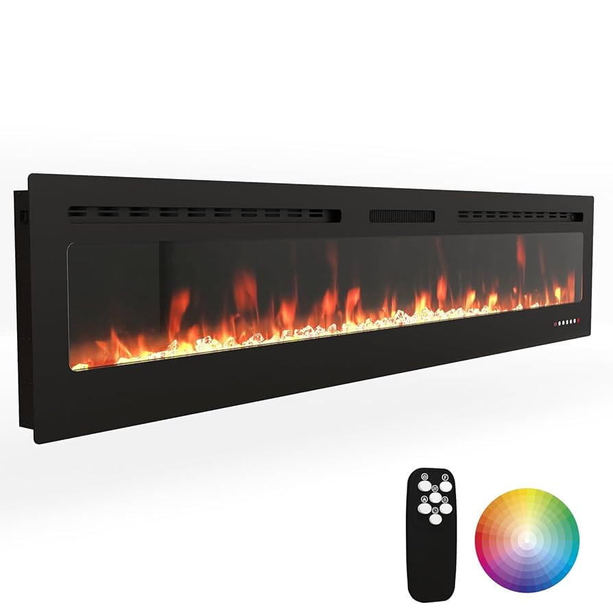 80" Electric Fireplace Wall Mounted & Recessed with Remote, 750w/1500w Ultra-Thin Wall Fireplace ... | Amazon (US)