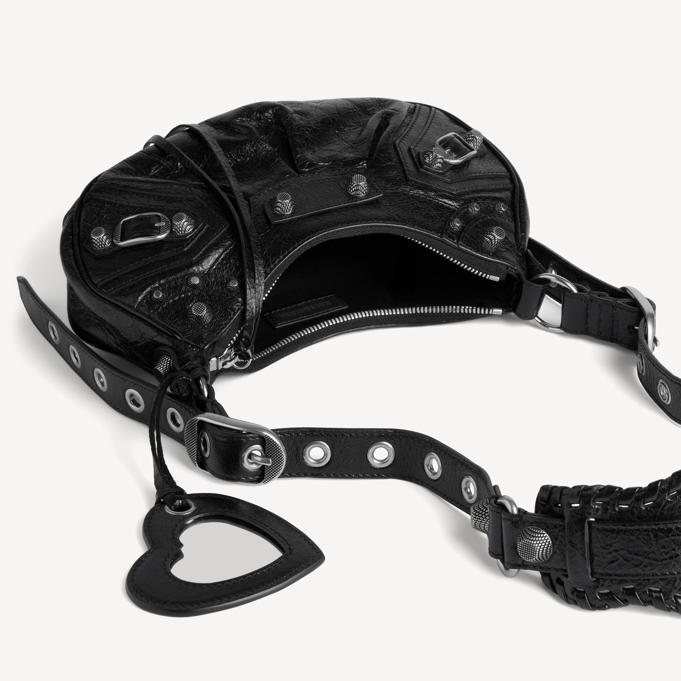 Le Cagole XS Shoulder Bag in black Arena lambskin, aged silver hardware | Balenciaga