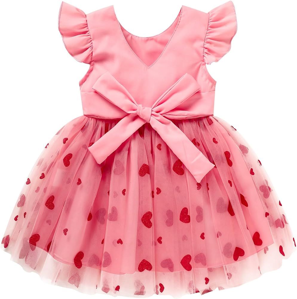 Valentine's Day Baby Girl Tulle Dress Kids Heart Tutu Skirt Lace Sleeveless Princess Sundress | Amazon (US)