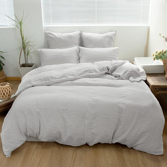 Simple&Opulence 100% Linen Duvet Cover Set 3pcs Basic Style Natural French Washed Flax Solid Colo... | Amazon (US)