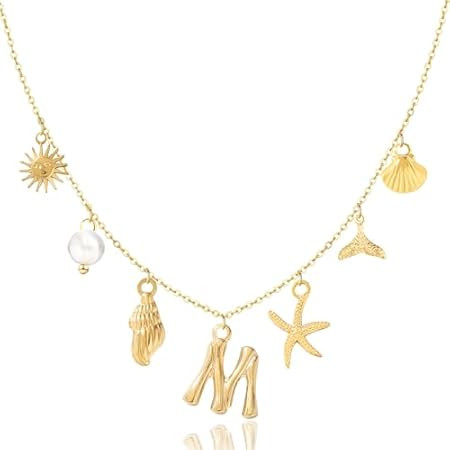 Initial Charm Necklace For Women Shell Letter Necklaces Gold Charms Pendant Boho Summer Seashell ... | Amazon (US)