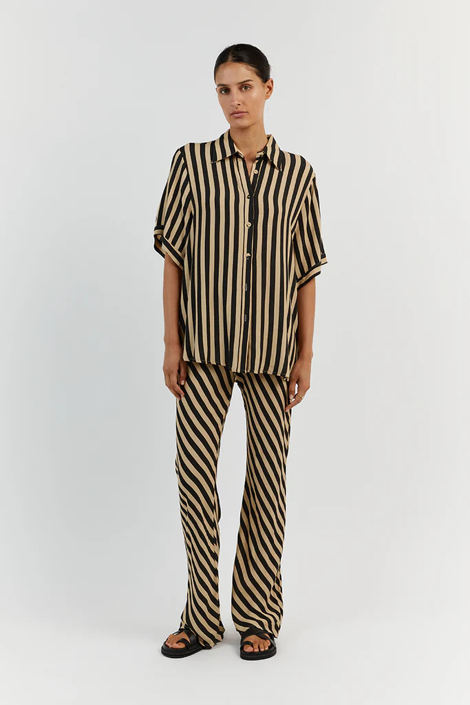 CLEMENCE WHEAT STRIPE BIAS CUT PANT | DISSH