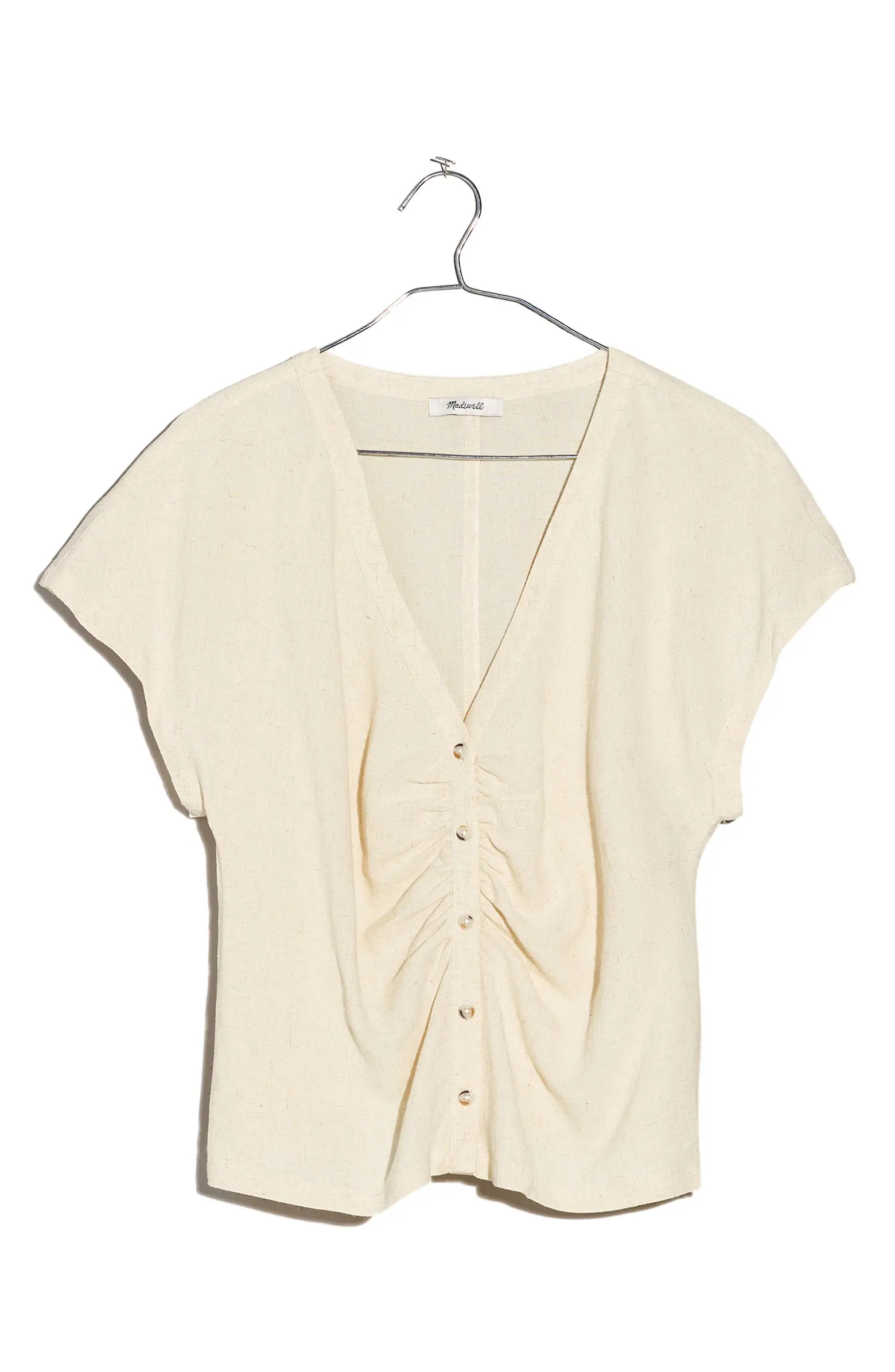 Ruched Linen Button-Front Top | Nordstrom