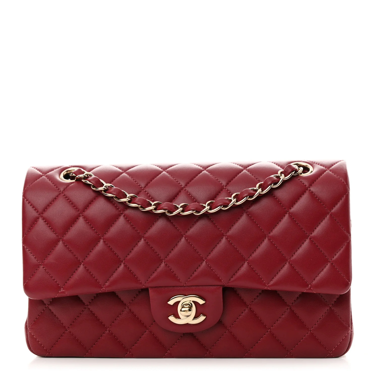 Lambskin Quilted Medium Double Flap Burgundy | FASHIONPHILE (US)