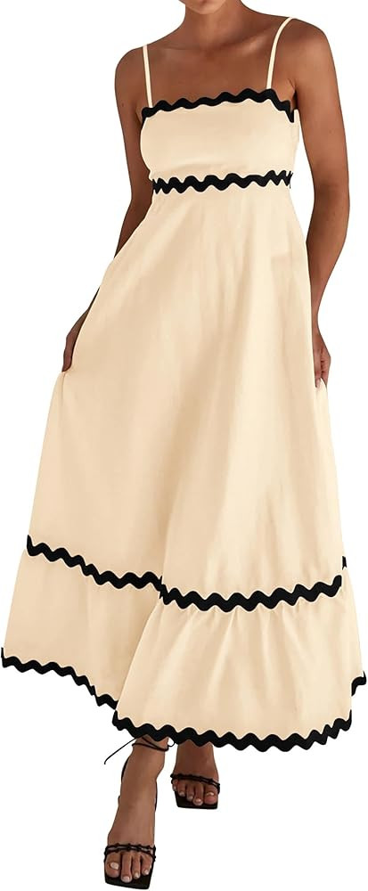 KIRUNDO Womens Summer Dresses Boho Sleeveless Spaghetti Strap Smocked Rickrack Trim Flowy Beach V... | Amazon (US)