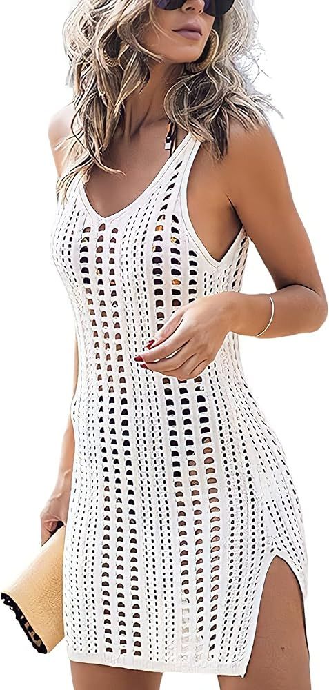 Women Swimsuits Cover Ups Crochet Bathing Suit Tassel Bikini Coverup Beach Swimwear White S at Am... | Amazon (US)