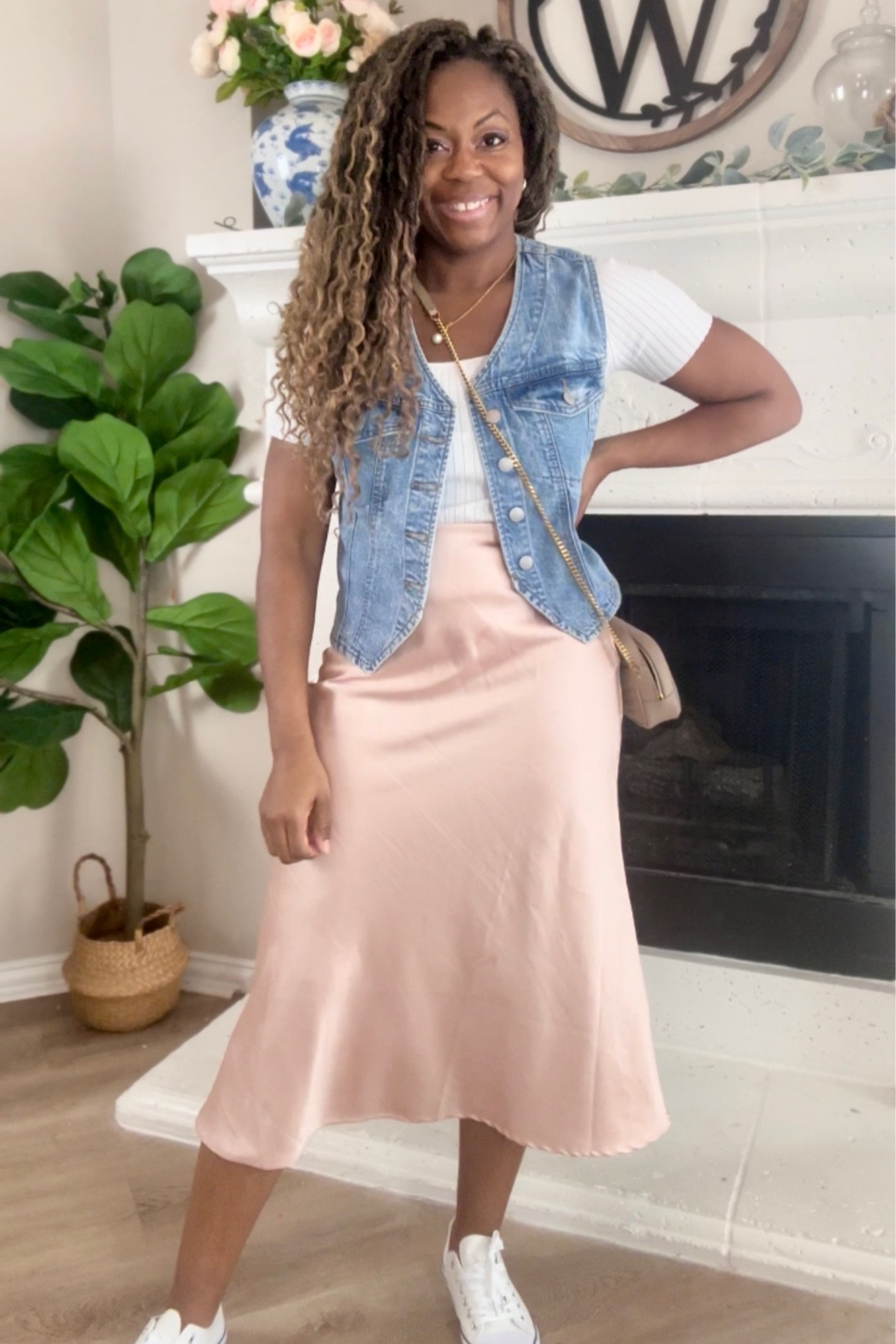 Casual satin skirt and denim vest outfit. 

Weekend outfits, casual date look, girl day out, lunch outfit, brunch outfit, amazon fashion 

#LTKworkwear #LTKstyletip #LTKfindsunder50