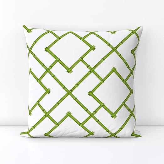 Spoonflower Square Throw Pillow, 18", Linen Cotton Canvas - Bamboo Trellis Chinoiserie Green Spri... | Amazon (US)