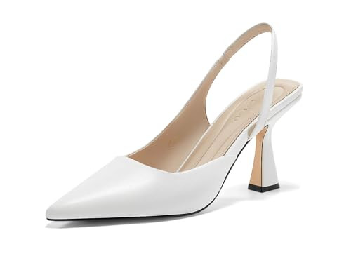 Coutgo Womens Slingback Stiletto High Heels Closed Pointed Toe Pumps D’Orsay Sexy Office Dress Shoes, White, Size 9.5 | Amazon (US)