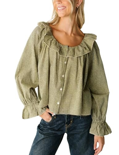 Majdan Womens Gingham Blouse Long Sleeve Shirts | Amazon (US)