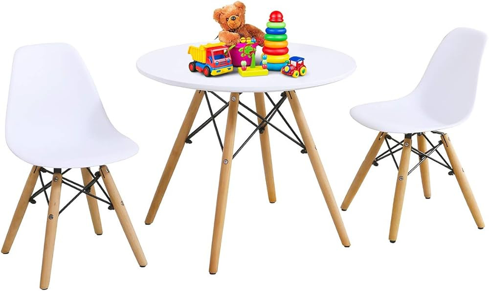 Costzon Kids Table and Chair Set, 3-Piece Kids Mid-Century Modern Style Table Set with Wood Legs ... | Amazon (US)