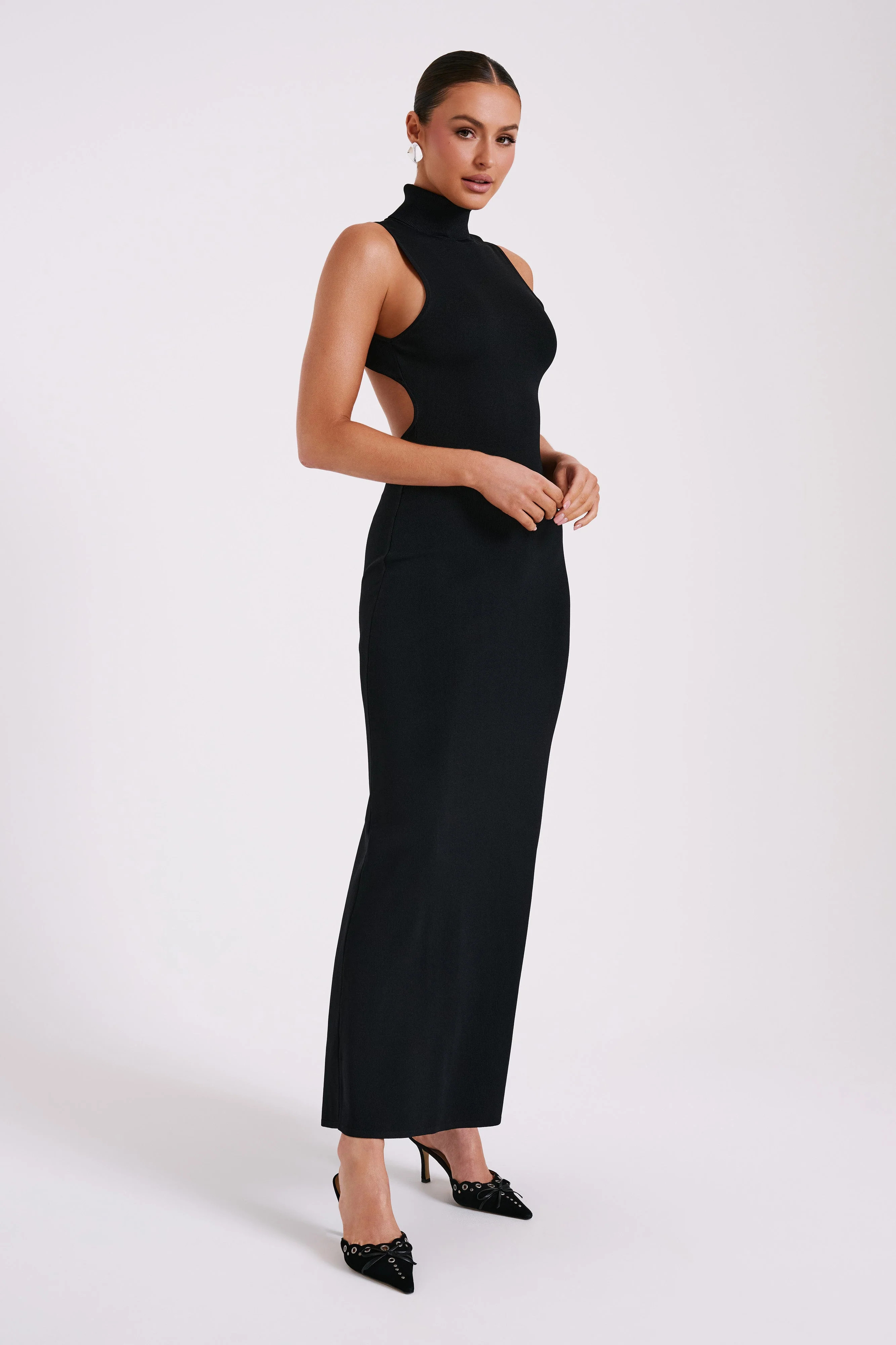 Louisa High Neck Knit Maxi Dress - Black | Meshki (APAC)