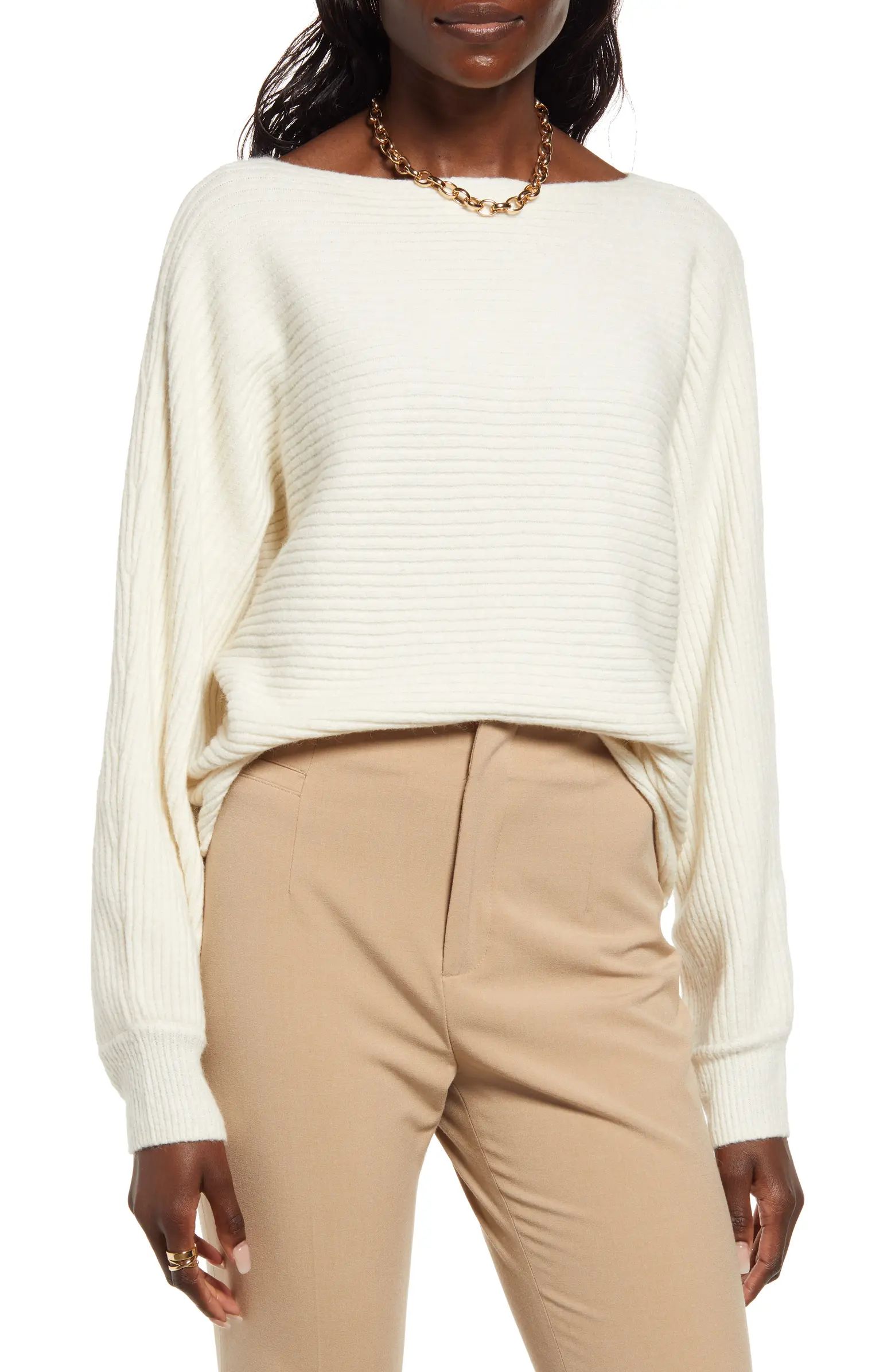 Ribbed Dolman Sleeve Cotton Blend Sweater | Nordstrom