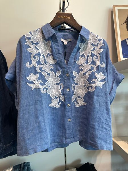 The Linen Embroidered Applique Shirt refines your casual style. This design features lovely floral applique embroidery on the front body, made from soft, comfortable, and durable woven linen. Pair it with wide leg bottoms for a trendsetting everyday look.
Made from soft, lightweight linen fabric.

#LTKover40 #LTKstyletip #LTKSeasonal