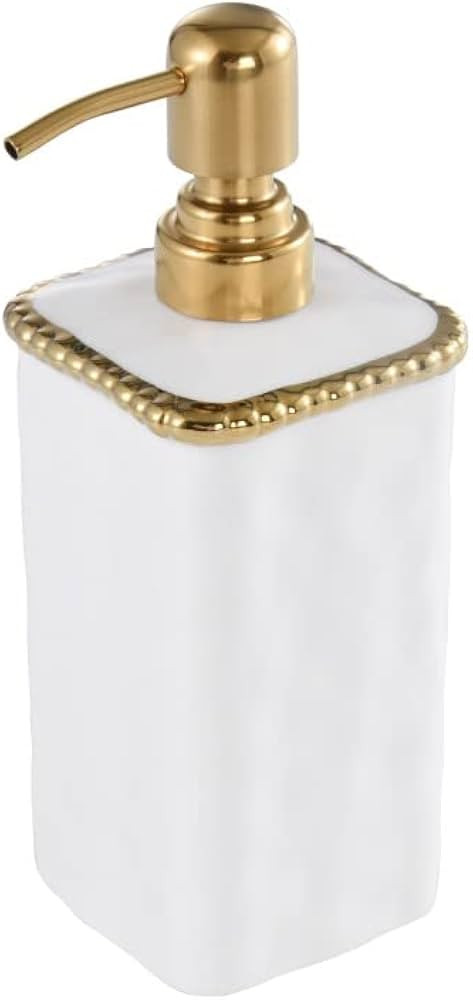 Pampa Bay Decorative Bathroom Vanity Soap Dispenser Pump, Porcelain White with Gold Trim | Amazon (US)