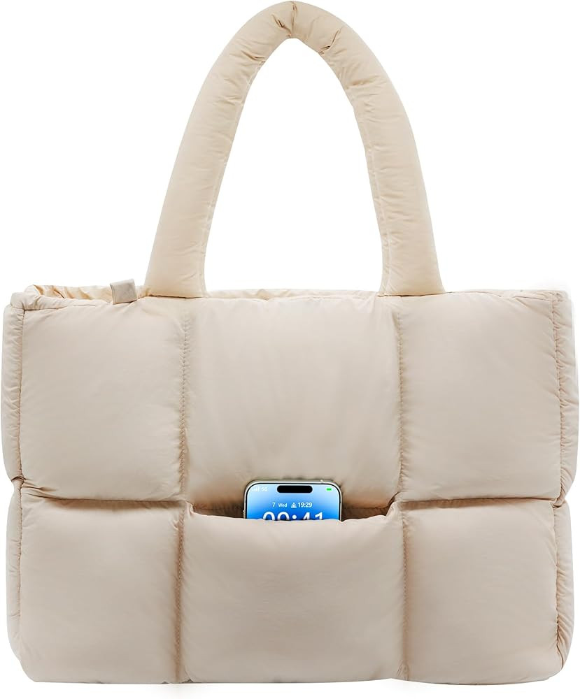 NAARIIAN Puffer Tote Bag for Women, Lightweight Quilted Puffy Shoulder Handbag with Adjustable Sh... | Amazon (US)