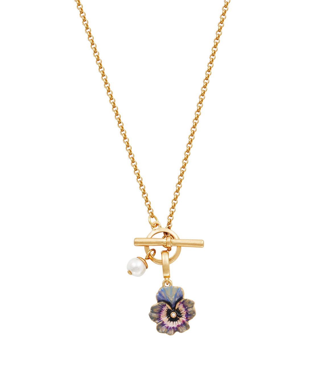 Gold Pansy & Pearl Toggle Necklace | Fable England