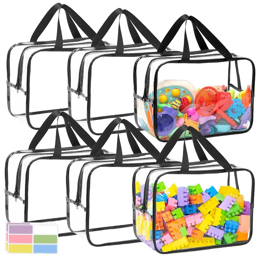12.6 * 9.25 * 6.9 IN Extra Large Toy Storage Bags, 6 Packs Clear Waterproof Toy Organizer Bags wi... | Amazon (US)