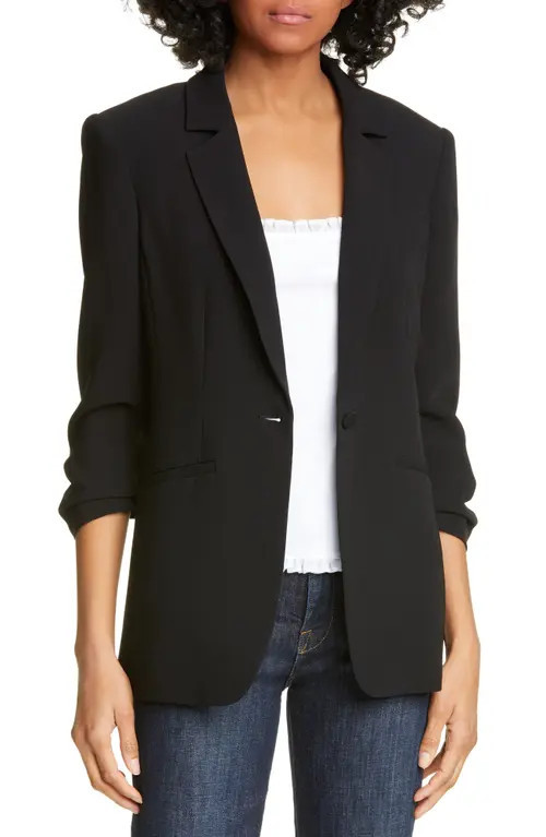 Cinq à Sept Khloe Ruched Sleeve Blazer in Black at Nordstrom, Size 0 | Nordstrom