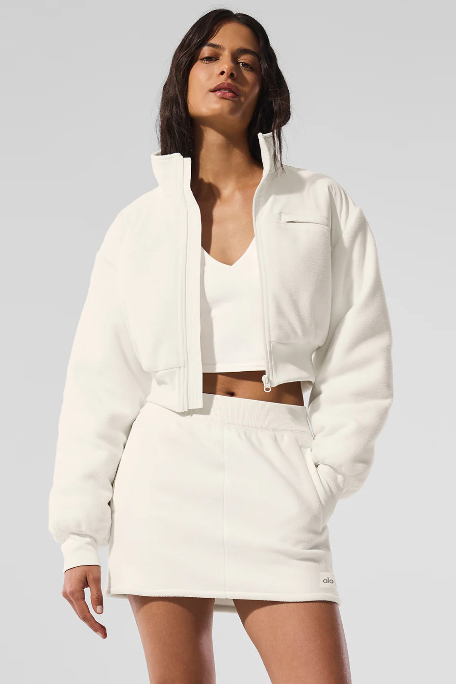 Alo Yoga® | Polar Fleece Cropped Wintry Mix Jacket in Ivory White, Size: Small | Alo Yoga