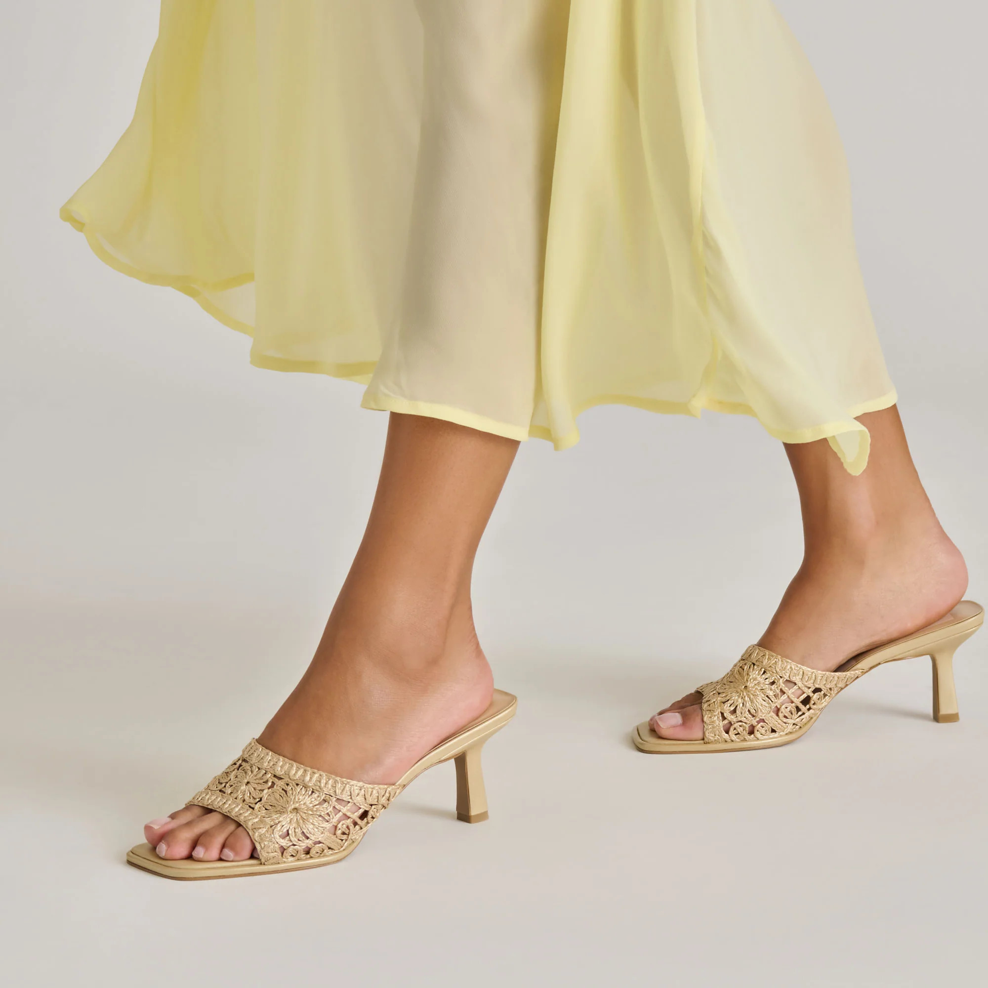 MAYLAH HEELS LIGHT GOLD MACRAME | DolceVita.com